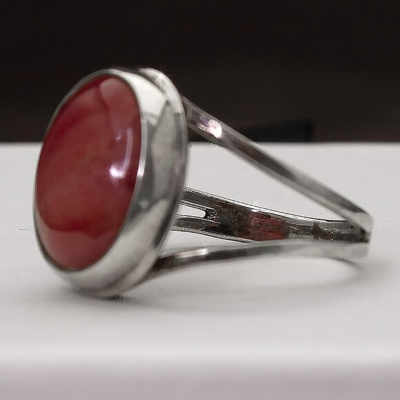 Natural Red Rhodonite Ring, Natural Rounded Rhodonite Sterling Silver Size 7 - Picture 2 of 5